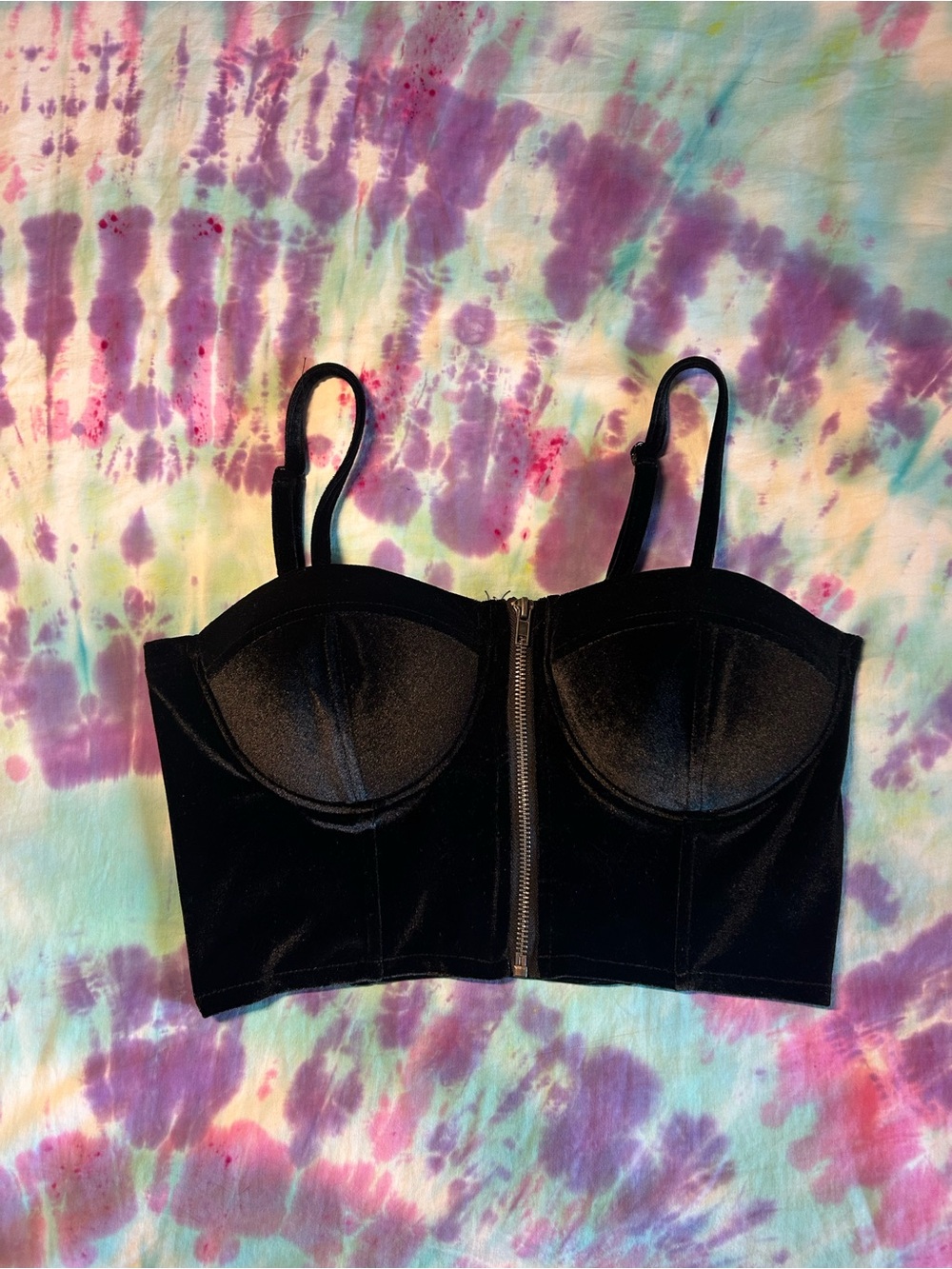 Crave Fame Black Velvet Bustier with Front Zip Size M
